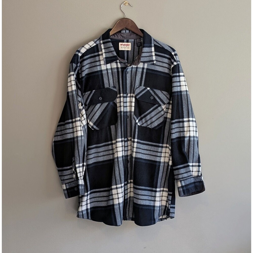 Wrangler Men's Size XL Blue Plaid Fleece Shirt Jacket Shacket Workwear LS Work